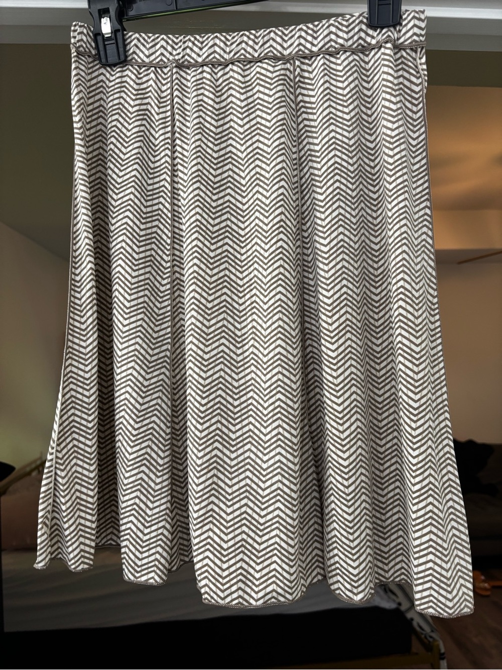 Max Studio Chevron Circle Skirt in Beige and White